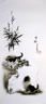 Kittens Charcoal Drawing Asian Art with a Butterfly