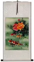 Koi Fish & Peony Flowers - Chinese Wall Scroll