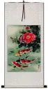 Koi Fish & Peony Flower - Chinese Wall Scroll