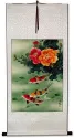 Koi Fish & Peony Flowers - Chinese Wall Scroll