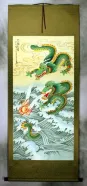 Big Two Dragons Playing with Pearl of Lightning - Wall Scroll