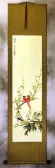 Double Longevity - Bird and Flower Wall Scroll