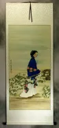 Woman and Plum Blossoms - Large Wall Scroll