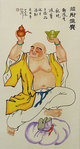 Happy Buddha Wall Scroll close up view