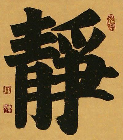 Serenity Chinese / Japanese Calligraphy Wall Scroll close up view
