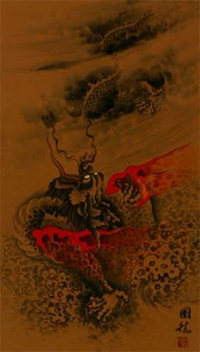 Flying Chinese Dragon - Asian Wall Scroll close up view