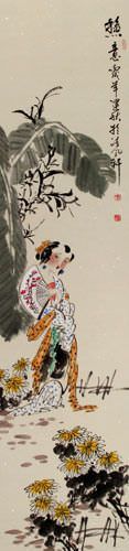 Hot Day - Young Chinese Girl - Wall Scroll close up view