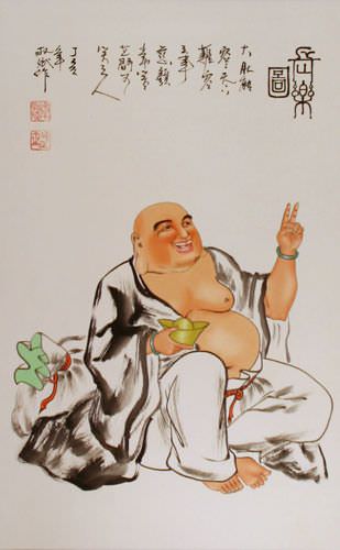 Happy Buddha's Big Belly Wall Scroll close up view