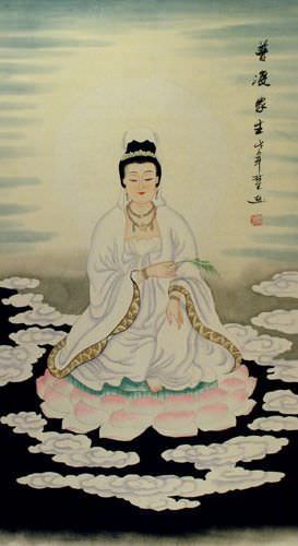 Guanyin / Kuan Yin / Kannon - Wall Scroll close up view