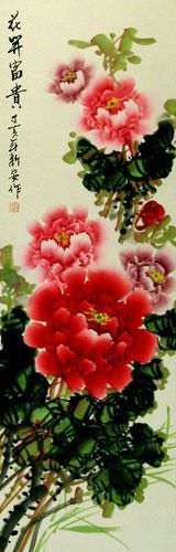 Colorful Peony Flower Wall Scroll close up view