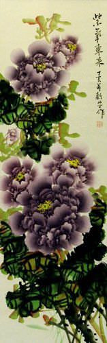 Purple Peony Flower Wall Scroll close up view