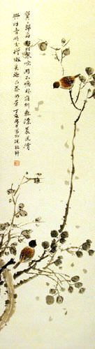 Freedom of Birds - Chinese Wall Scroll close up view