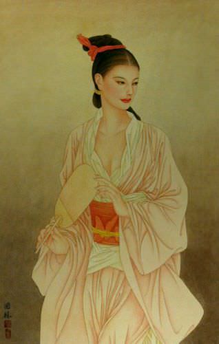 Beautiful Woman - Contemporary Chinese Art Wall Scroll close up view