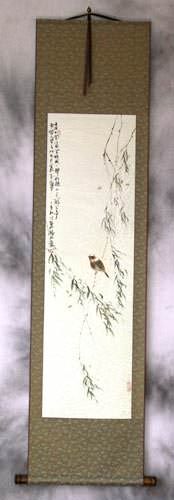 Bird Song in the Mountains - Bird and Flower Wall Scroll