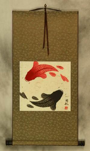 Classic Yin Yang Fish Silk Wall Scroll