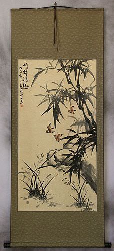 Chinese Black Ink Bamboo Wall Scroll