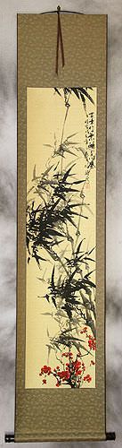 Black Ink Bamboo and Plum Blossom Wall Scroll