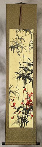 Chinese Bamboo and Plum Blossom Wall Scroll