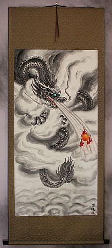 Flying Chinese Dragon - Asian Wall Scroll