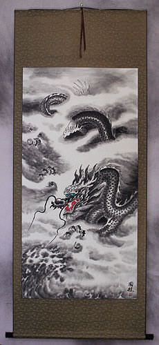 Flying Chinese Dragon - Asian Wall Scroll