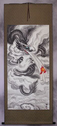 Flying Chinese Dragon - Asian Wall Scroll