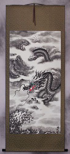 Flying Chinese Dragon - Asian Wall Scroll
