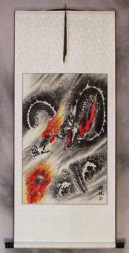 Flying Chinese Dragon - Asian Wall Scroll