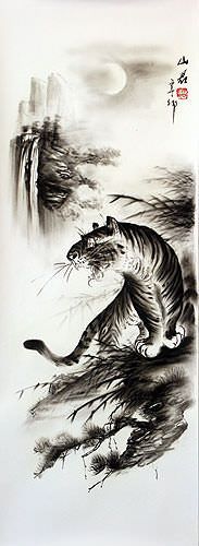 Black & White Roaring Tiger Drawing