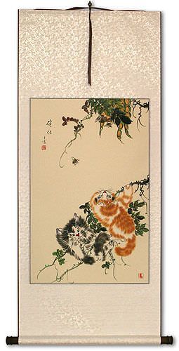 Chinese Kittens Wall Scroll