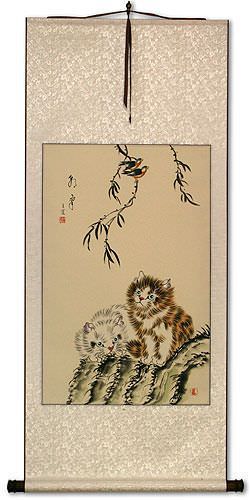 Chinese Kittens Wall Scroll