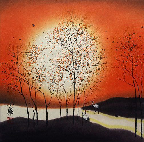 Sounds of Autumn Cranes Fantasy Landscape Painting