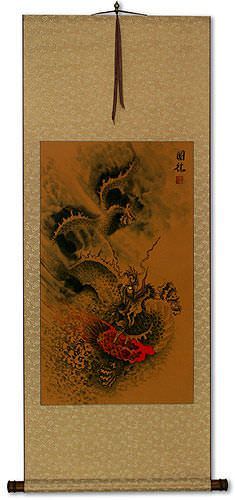 Flying Chinese Dragon - Asian Wall Scroll
