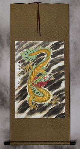 Golden Chinese Dragon - Silk Wall Scroll