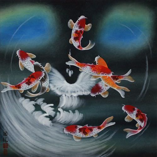 Blue Dreams Koi Fish Masterpiece Painting