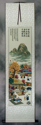 North Korean Village Scene Art Wall Scroll