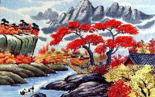 North Korean Village Painting