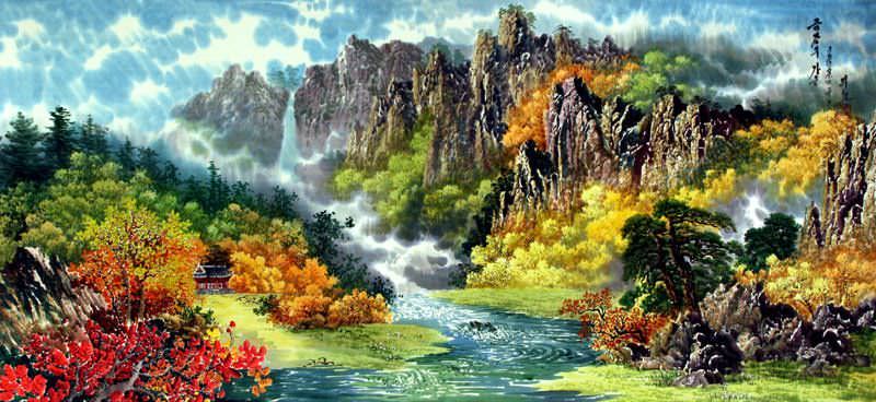 North Korean Waterfall Landscape Painting