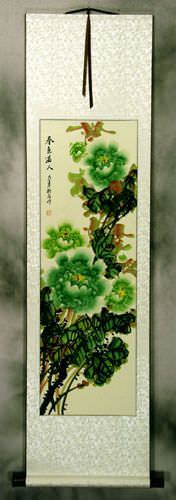 Green Peony Flower Wall Scroll