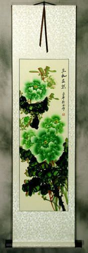 Green Peony Flower Wall Scroll
