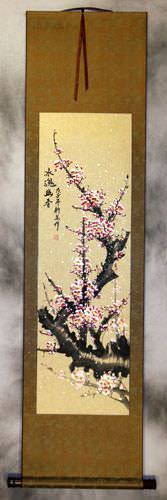 Colorful Pink Plum Blossom Wall Scroll