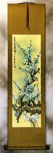 Colorful Blue Plum Blossom Wall Scroll