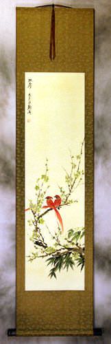 Double Longevity - Bird and Flower Wall Scroll