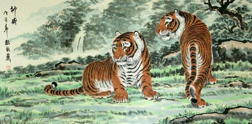 Invincible Might Asian Tigers Large Painting