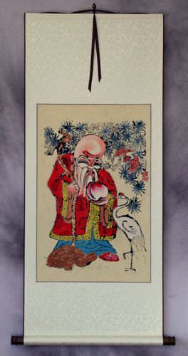 God of Longevity - Woodblock Print Wall Scroll