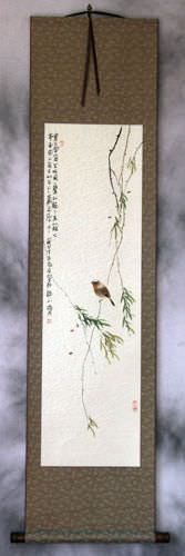 Bird Song in the Mountains - Bird and Flower Wall Scroll